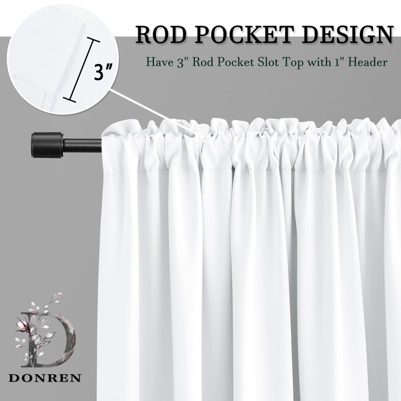 DONREN Pure White Pack of 2 Valances for Window 42 by 15 Inches Long - Rod Pocket Room Darkening Kitchen Valances - Image 2